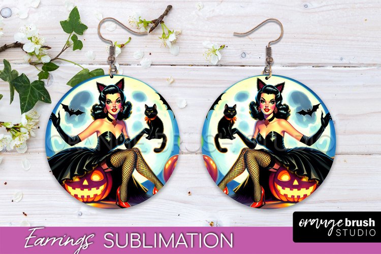Halloween Witch Earrings PNG - Retro Earrings Sublimation