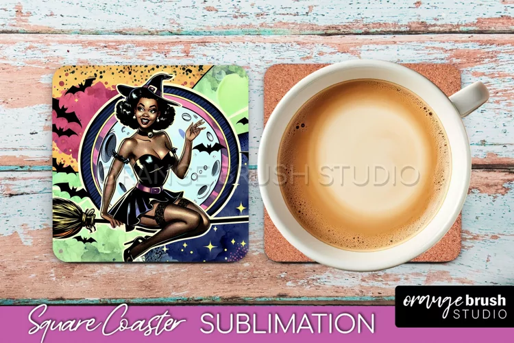 Halloween Witch Square Coaster, Retro Coaster Sublimation