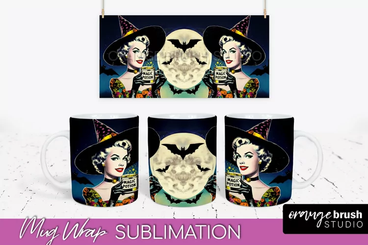 Halloween Witch Mug Wrap - Retro Halloween Mug Sublimation
