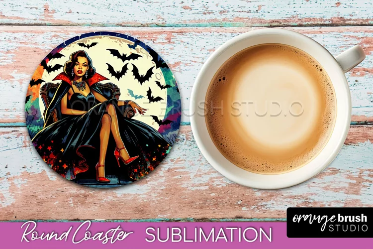 Halloween Witch Round Coaster, Retro Coaster Sublimation PNG