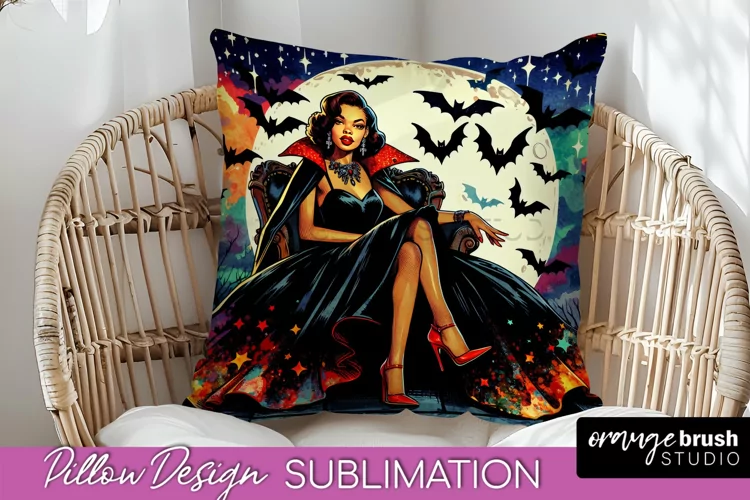 Halloween Witch Pillow Cover - Retro Pillow Sublimation PNG