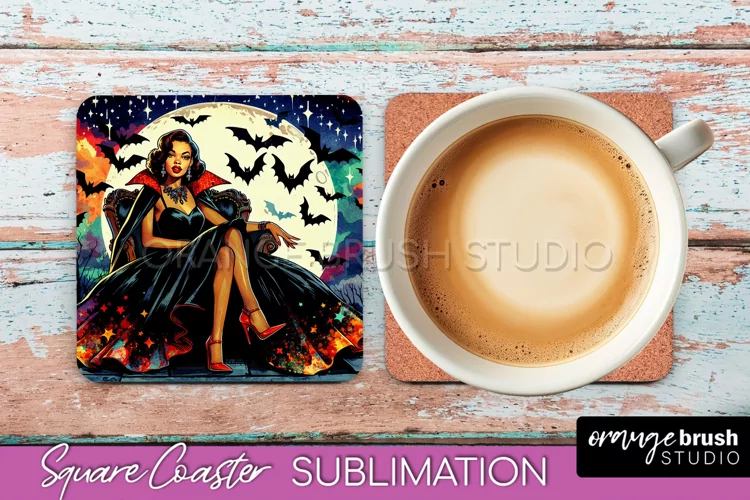 Halloween Witch Square Coaster, Retro Coaster Sublimation