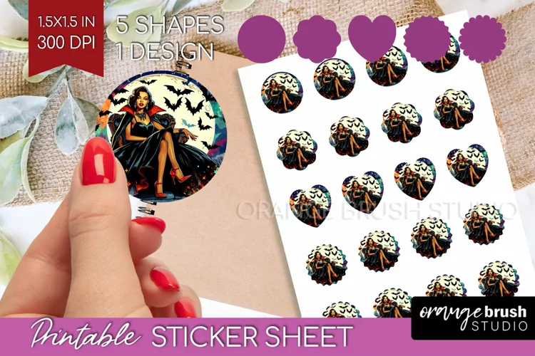 Witch Round Sticker - Retro Halloween Printable Sticker