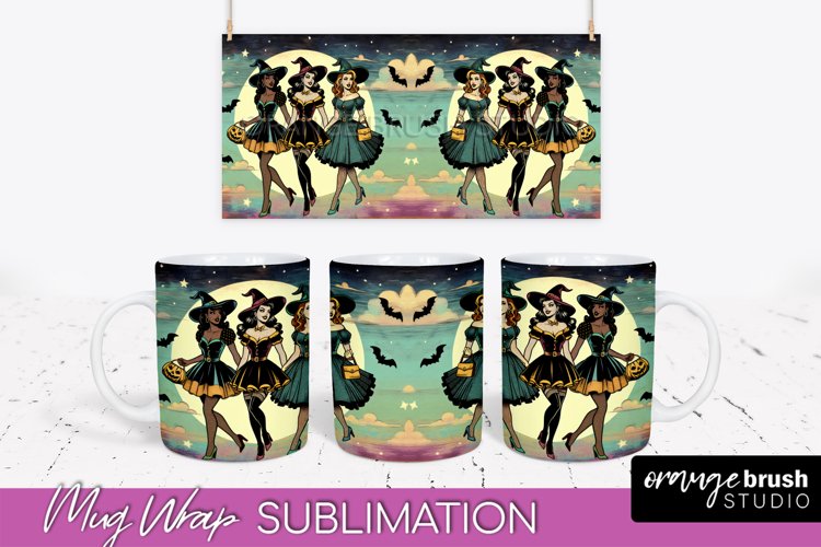 Halloween Witch Mug Wrap - Retro Halloween Mug Sublimation example image 1