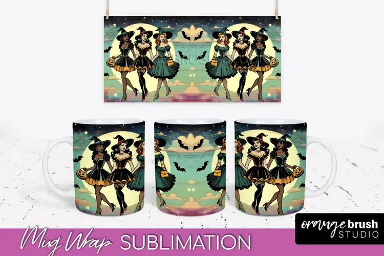 Halloween Witch Mug Wrap - Retro Halloween Mug Sublimation