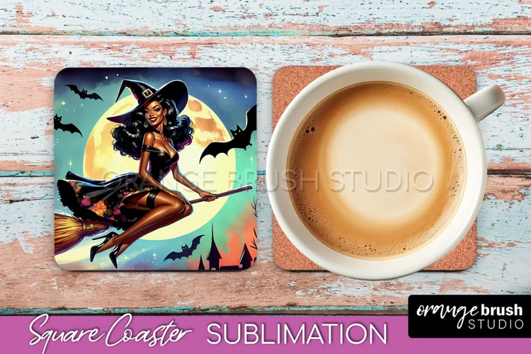 Halloween Witch Square Coaster, Retro Coaster Sublimation
