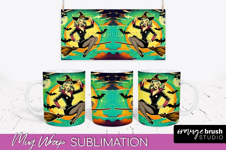 Halloween Witch Mug Wrap - Retro Halloween Mug Sublimation