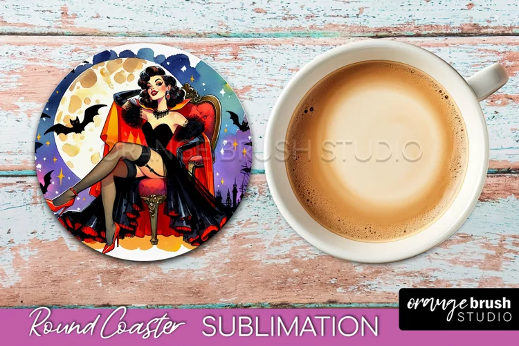 Halloween Witch Round Coaster, Retro Coaster Sublimation PNG