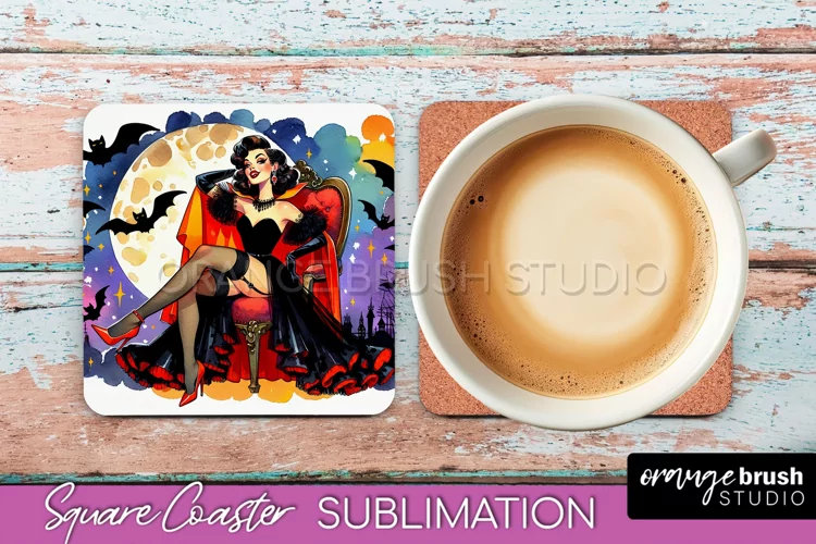 Halloween Witch Square Coaster, Retro Coaster Sublimation
