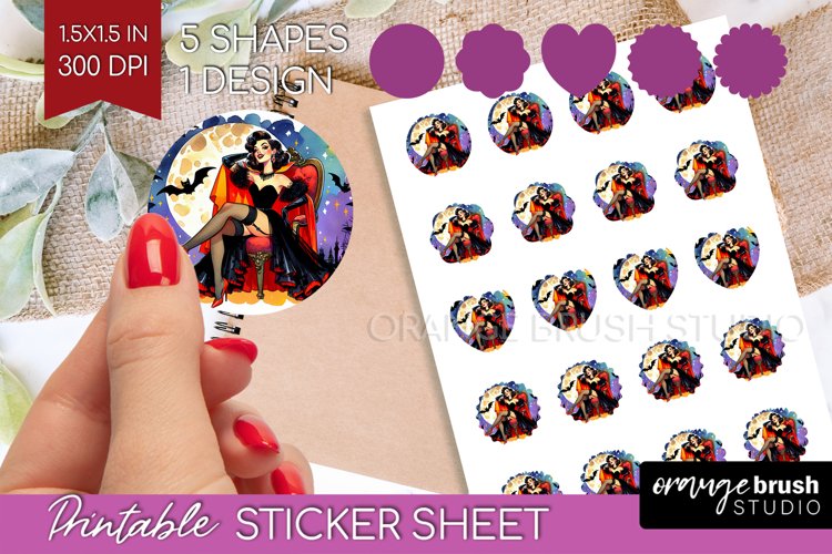 Witch Round Sticker - Retro Halloween Printable Sticker example image 1