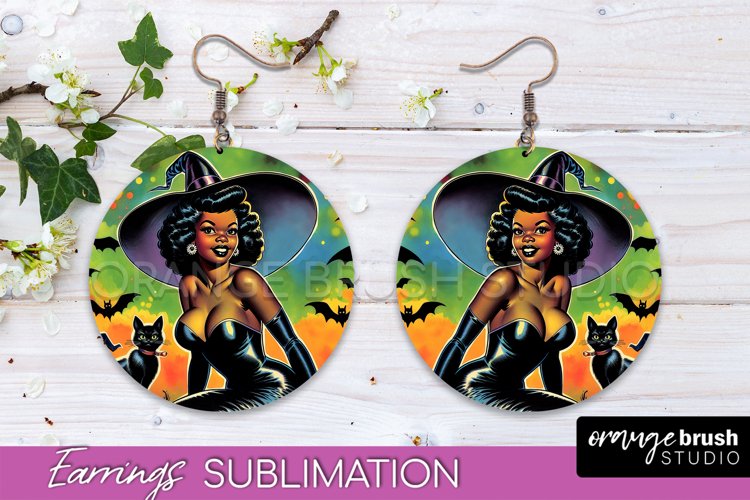 Halloween Witch Earrings PNG - Retro Earrings Sublimation