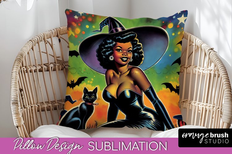 Halloween Witch Pillow Cover - Retro Pillow Sublimation PNG