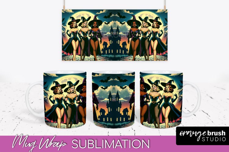 Halloween Witch Mug Wrap - Retro Halloween Mug Sublimation example image 1