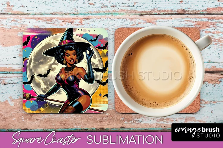 Halloween Witch Square Coaster, Retro Coaster Sublimation