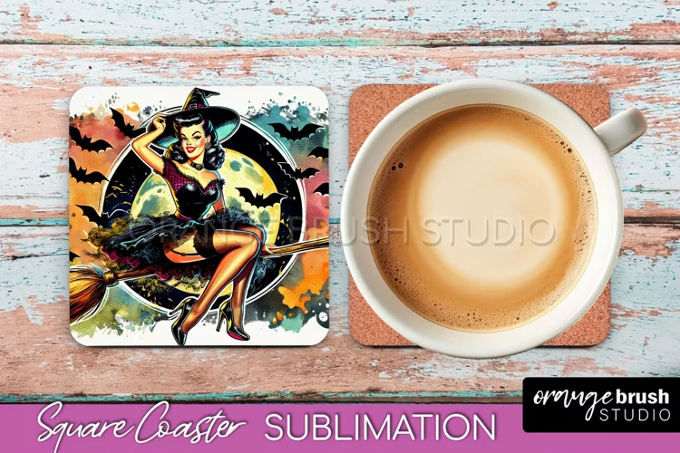 Halloween Witch Square Coaster, Retro Coaster Sublimation