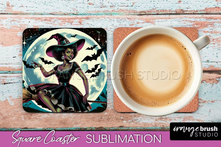 Halloween Witch Square Coaster, Retro Coaster Sublimation