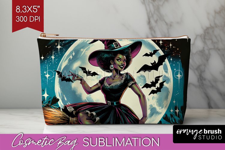 Witch Cosmetic Bag - Retro Halloween Makeup Bag PNG