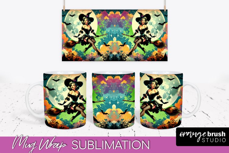 Halloween Witch Mug Wrap - Retro Halloween Mug Sublimation example image 1