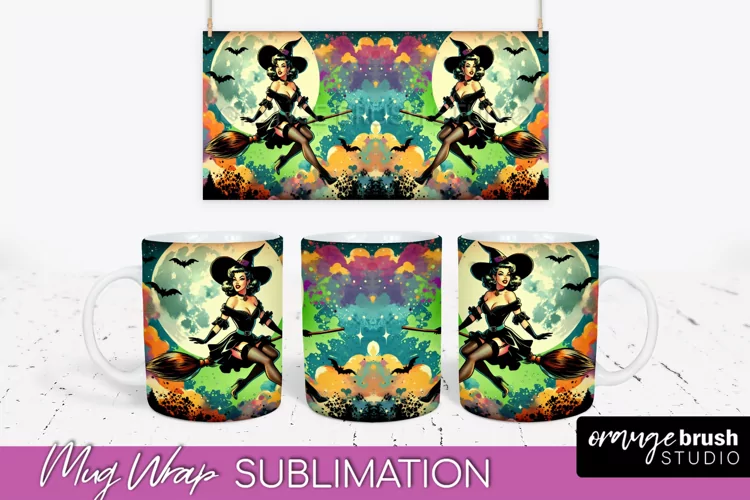 Halloween Witch Mug Wrap - Retro Halloween Mug Sublimation