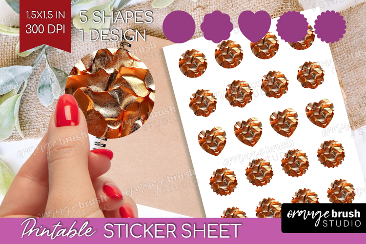 Rose Gold Round Sticker - Metallic Rose Printable Sticker