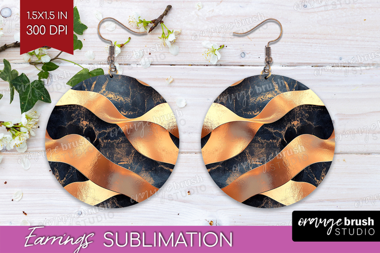 Rose Gold Round Earrings - Metallic Rose PNG Sublimation