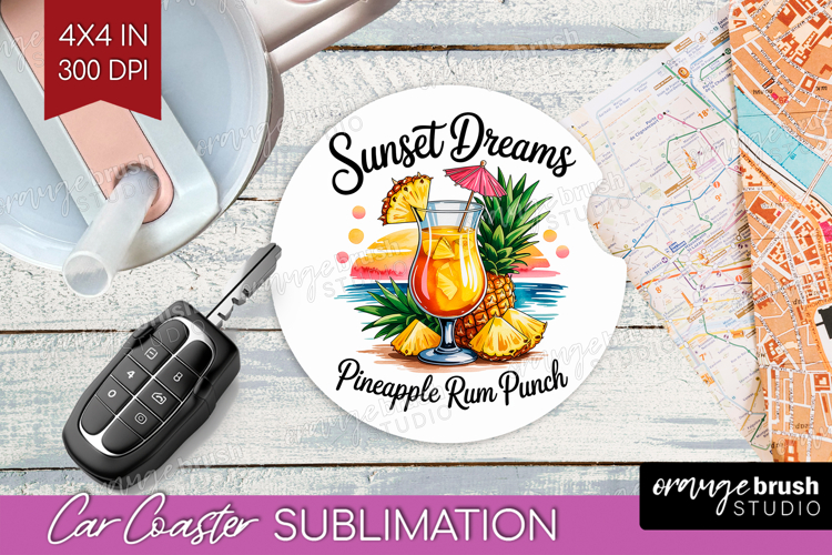 Rum Punch Cocktail Car Coaster Summer Drink Coaster PNG