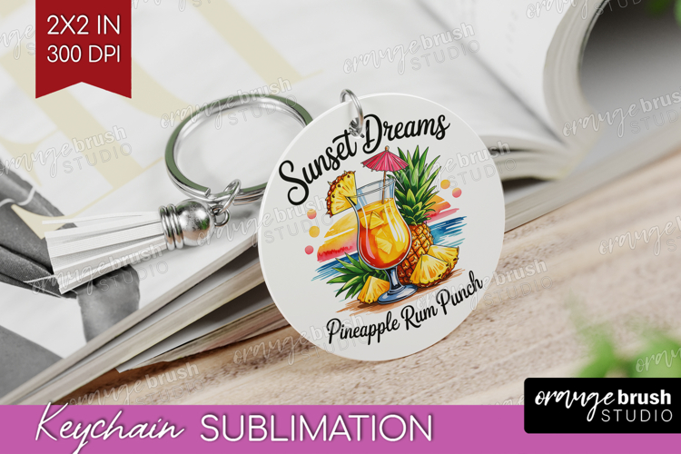 Rum Punch Cocktail Keychain PNG Summer Drink Keychain