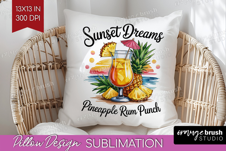 Rum Punch Cocktail Pillow Sublimation Summer Drink Pillow