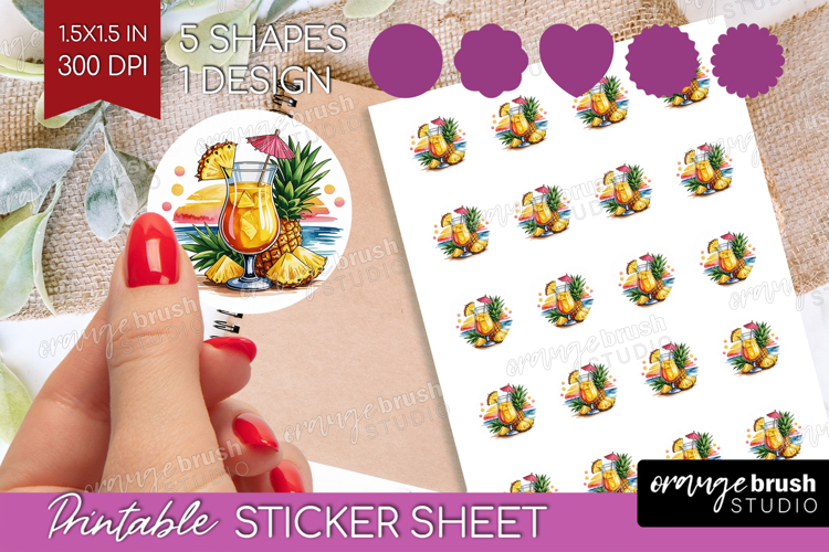 Rum Punch Cocktail Round Sticker Summer Drink Printable