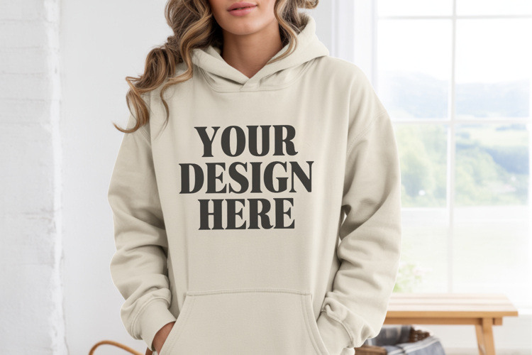 Sand Gildan 18500 Hoodie Mockup ,Cozy Unisex Sweatshirt Mock