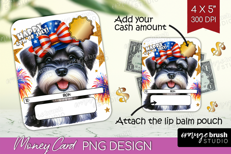 Schnauzer Dog Money Card PNG 4th of July Money Card Holder