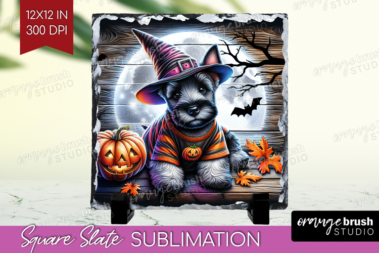 Scottish Terrier Dog Slate PNG Halloween Square Slate