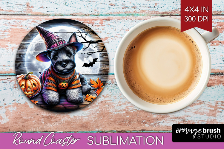 Scottish Terrier Dog Round Coaster Halloween Coaster PNG