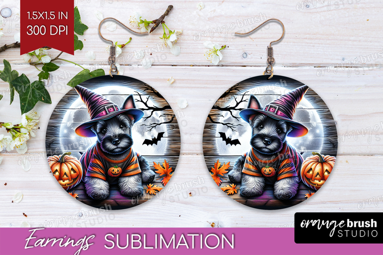 Scottish Terrier Dog Round Earrings Halloween PNG