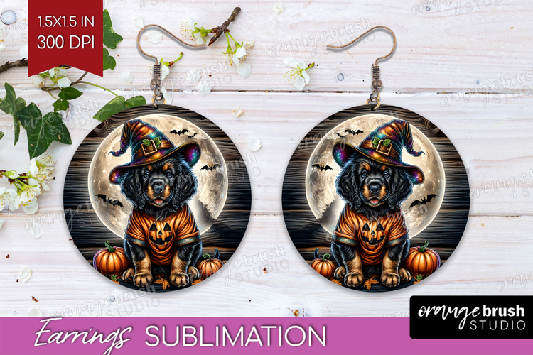 Setter Dog Round Earrings Halloween PNG Sublimation