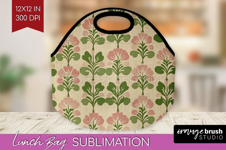 Vintage Flowers Lunch Bag - Floral Lunch Bug PNG Sublimation