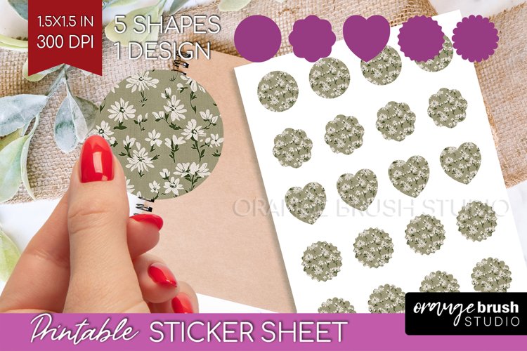 Vintage Flowers Round Sticker - Floral Printable Sticker example image 1