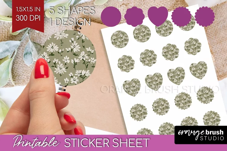 Vintage Flowers Round Sticker - Floral Printable Sticker
