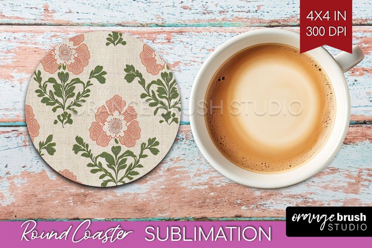 Vintage Flowers Round Coaster - Floral Coaster PNG