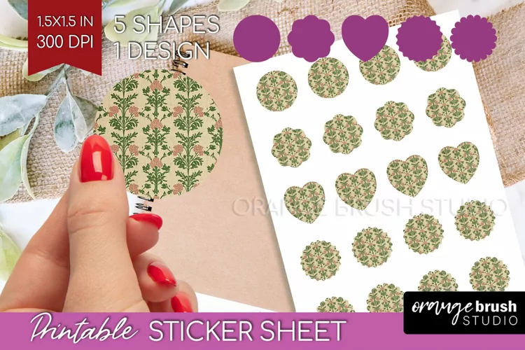 Vintage Flowers Round Sticker - Floral Printable Sticker
