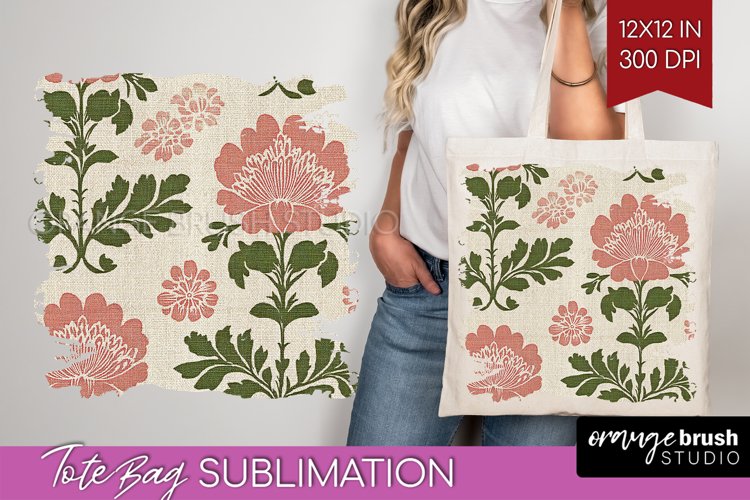 Vintage Flowers Tote Bag - Floral Tote Bag PNG Sublimation