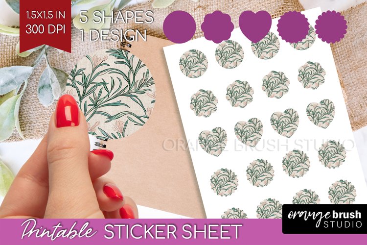 Vintage Flowers Round Sticker - Floral Printable Sticker example image 1