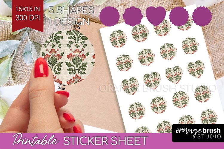 Vintage Flowers Round Sticker - Floral Printable Sticker example image 1