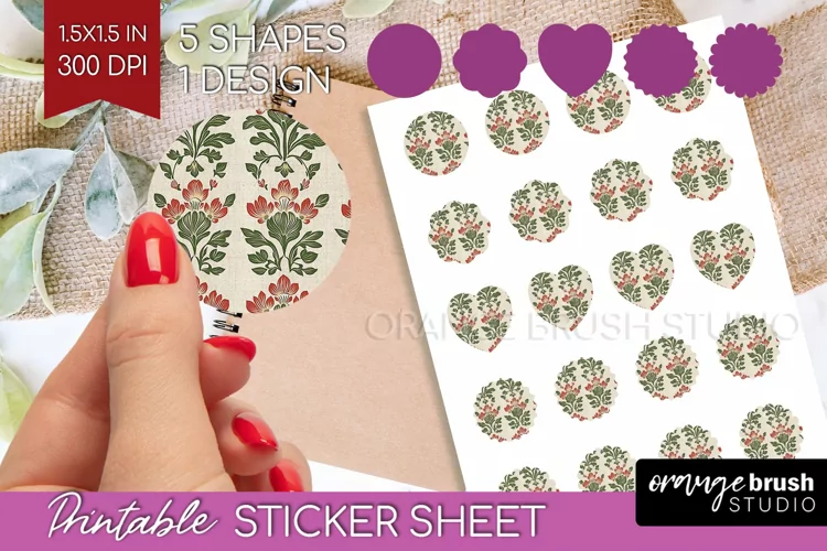 Vintage Flowers Round Sticker - Floral Printable Sticker