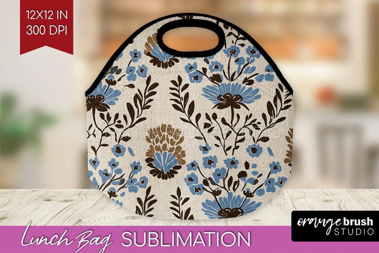 Vintage Flowers Lunch Bag - Floral Lunch Bug PNG Sublimation