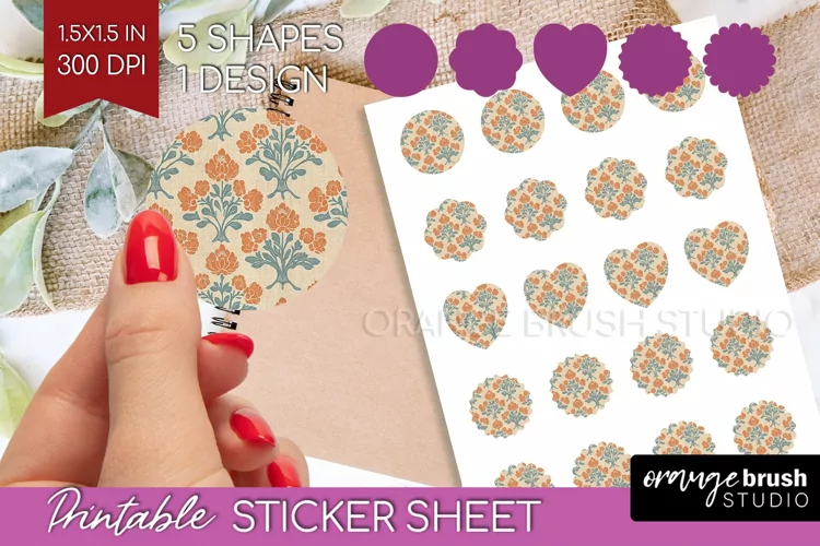 Vintage Flowers Round Sticker - Floral Printable Sticker