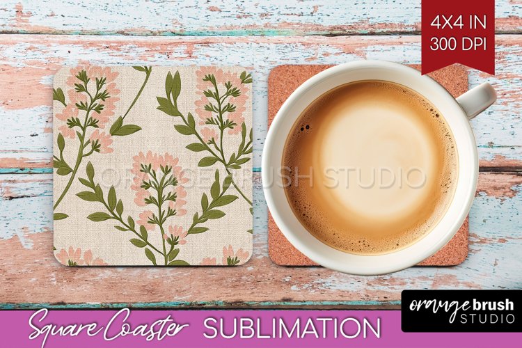 Vintage Flowers Square Coaster - Floral Coaster PNG