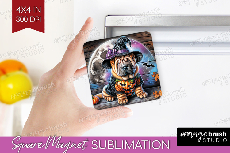 Shar Pei Dog Magnet Sublimation Halloween Square Magnet PNG