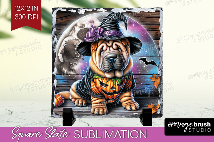 Shar Pei Dog Slate PNG Halloween Square Slate Sublimation