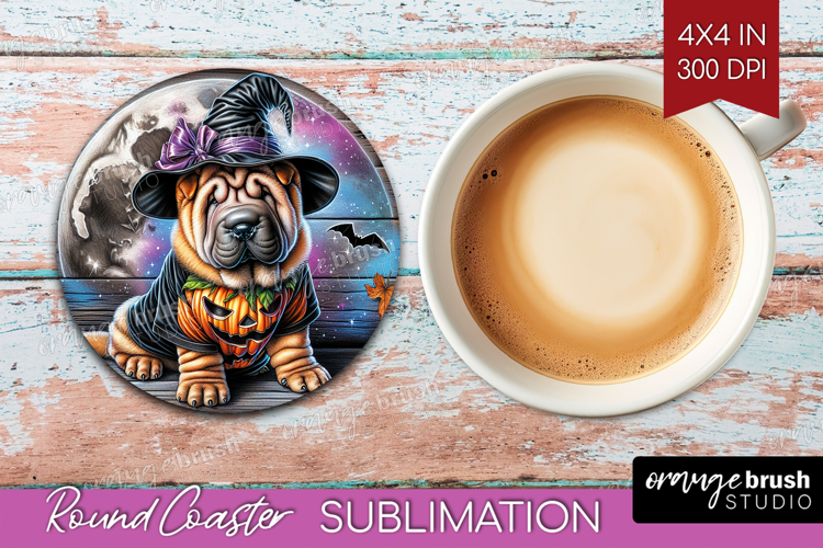 Shar Pei Dog Round Coaster Halloween Coaster PNG Sublimation